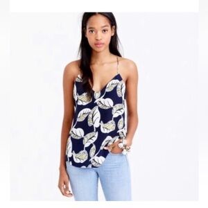 J. Crew Womens Silk Racer Back Carrie Cami Tank Tropical Leaf Print Sz 12 Resort